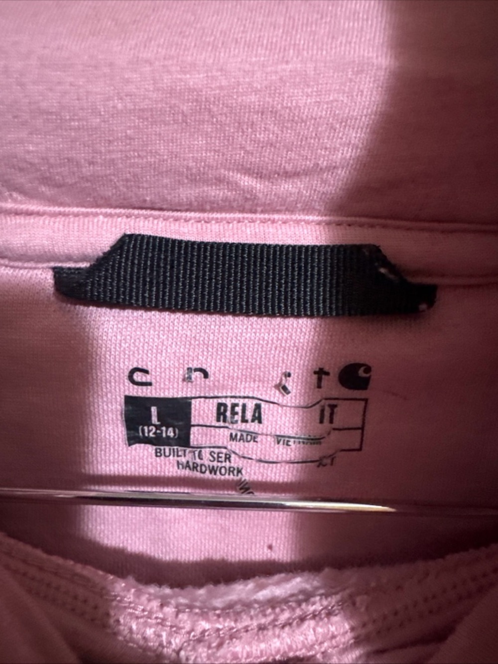 Carhartt Women’s Pink Relaxed Fit Hoodie Logo Sleeve Sweatshirt Large 12-14 - Picture 5 of 6